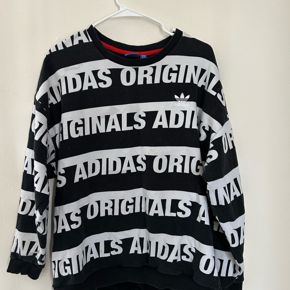 Adidas Originals Black and White Striped Crewneck